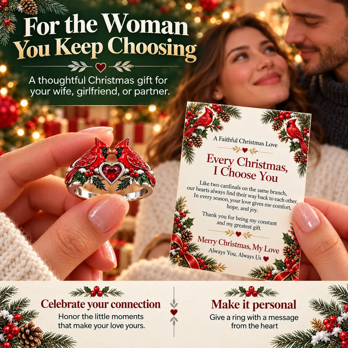 🎄two Cardinal Heart Christmas Ring | “every Christmas, I Choose You” ❤️