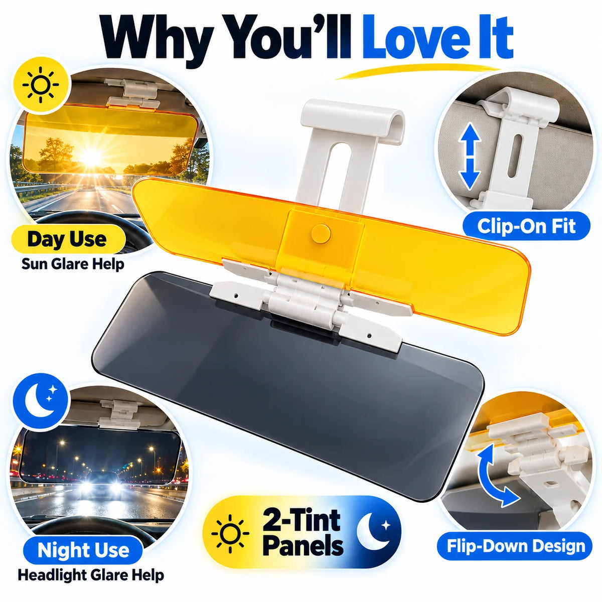 🔥 Limited-Time 50% OFF — 2-in-1 Day &amp; Night Anti-Glare Car Visor