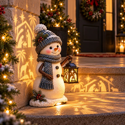 ⛄✨ Snowman Nativity Glow™ – Solar Christmas Step Light with Holy Family Projection 🎄✝️