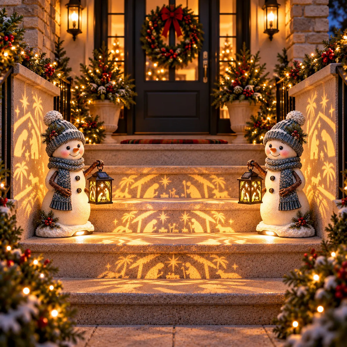 🔥LAST DAY 49% OFF -⛄ Snowman Nativity Glow™ – Solar Christmas Step Light with Holy Family Projection 🎄