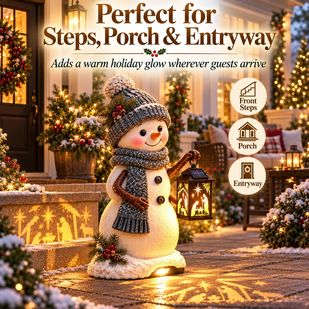 🔥LAST DAY 49% OFF -⛄ Snowman Nativity Glow™ – Solar Christmas Step Light with Holy Family Projection 🎄