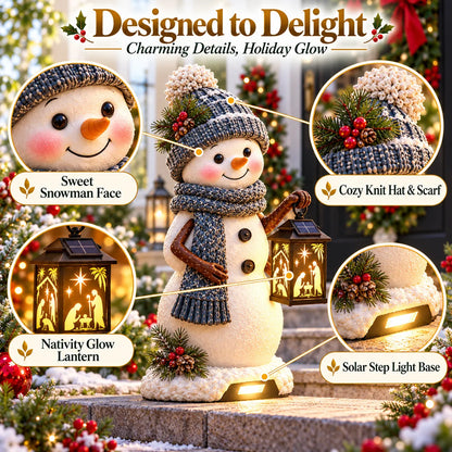 🔥LAST DAY 49% OFF -⛄ Snowman Nativity Glow™ – Solar Christmas Step Light with Holy Family Projection 🎄