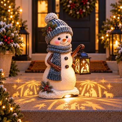 🔥LAST DAY 49% OFF -⛄ Snowman Nativity Glow™ – Solar Christmas Step Light with Holy Family Projection 🎄