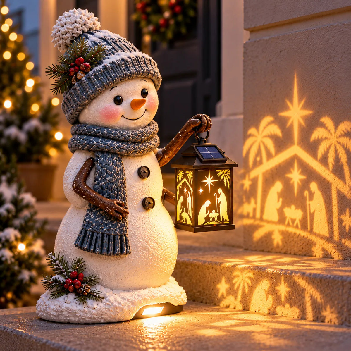 ⛄✨ Snowman Nativity Glow™ – Solar Christmas Step Light with Holy Family Projection 🎄✝️