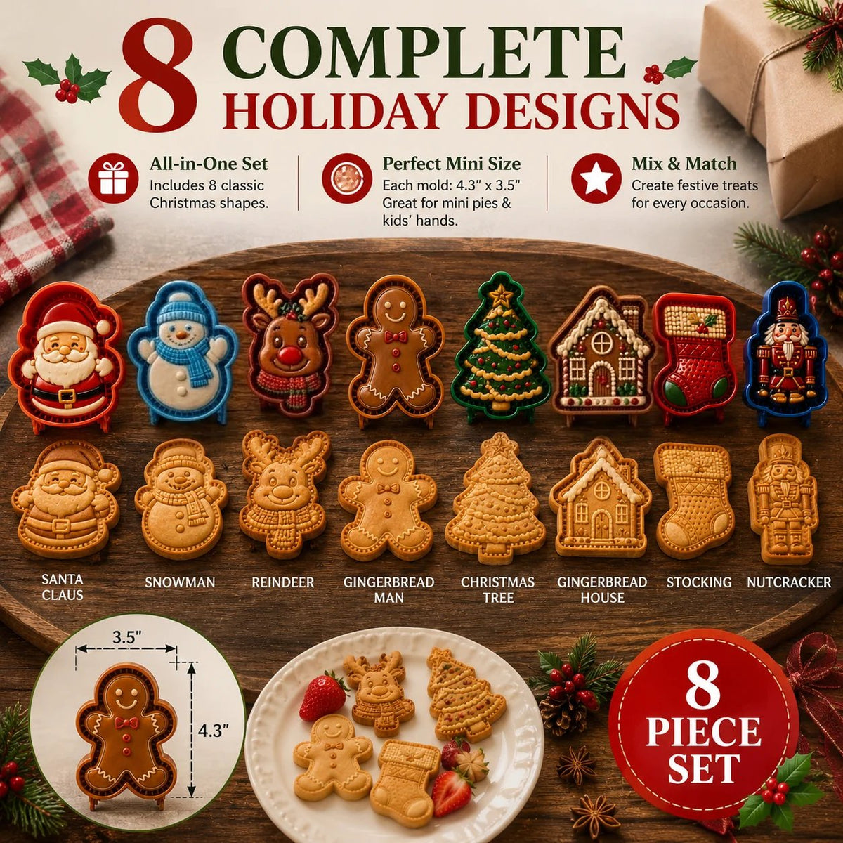 💥ONLY ￡7.99!!!🎁 BUY 1 GET 1 FREE | Christmas Baking Moulds – 8 Festive Designs 🎄