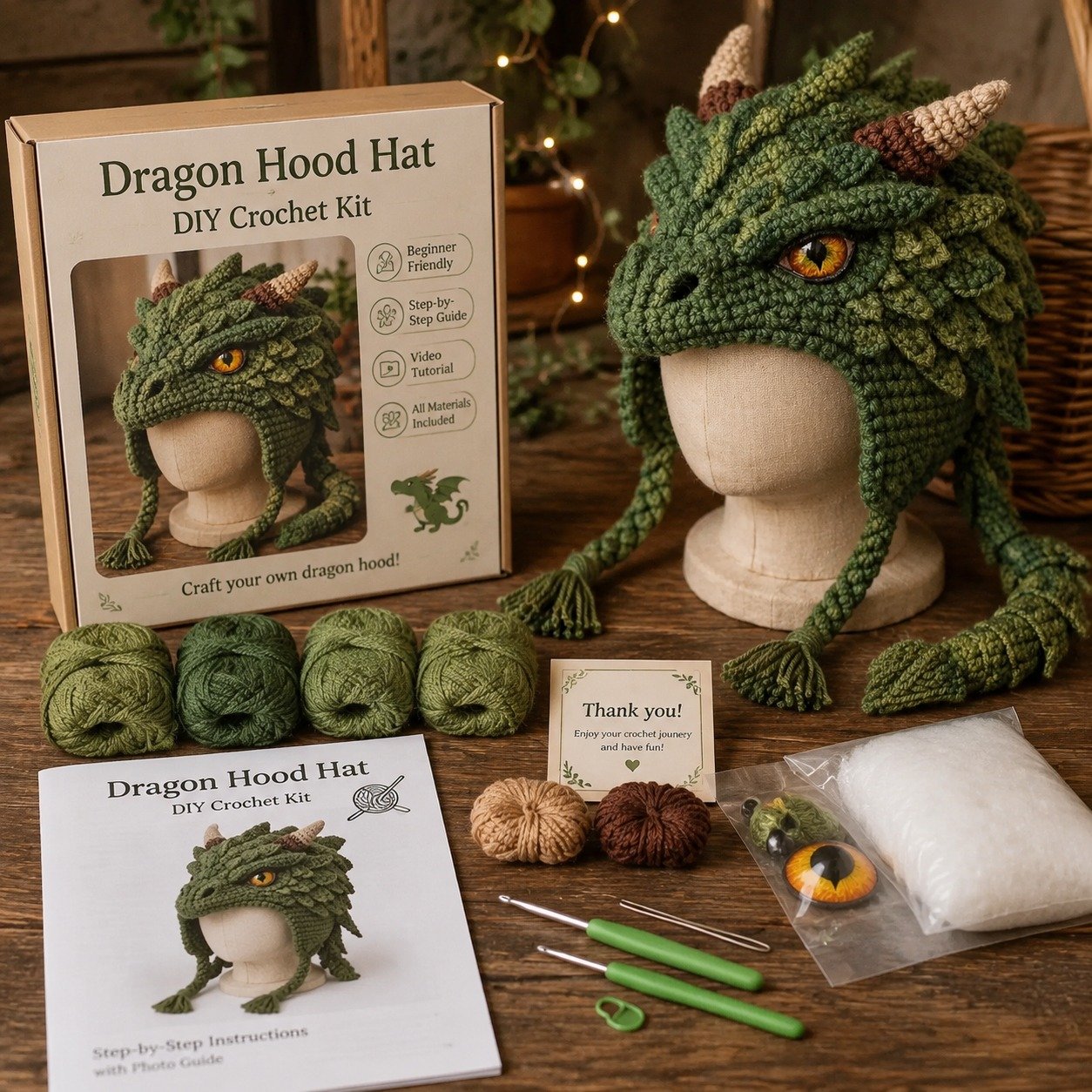 🧵Fantasy Hood Hat DIY Crochet Kit – Create Your Own Magical Wearable Character Hat