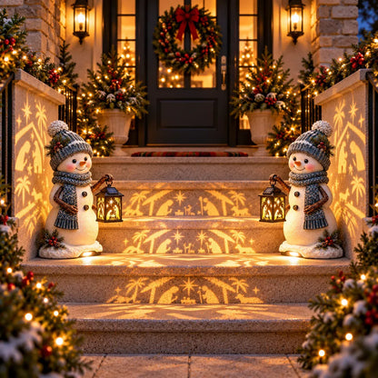 ⛄️🎄snowman Nativity Glow™ – Solar Christmas Step Light With Holy Family Projection🌙