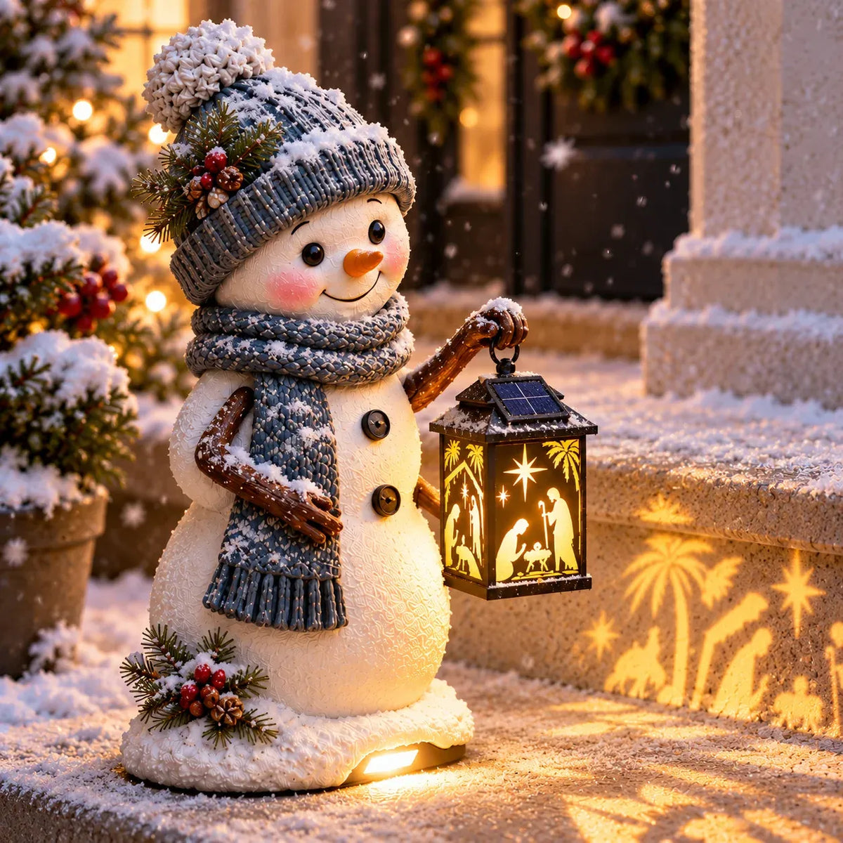 ⛄️🎄snowman Nativity Glow™ – Solar Christmas Step Light With Holy Family Projection🌙