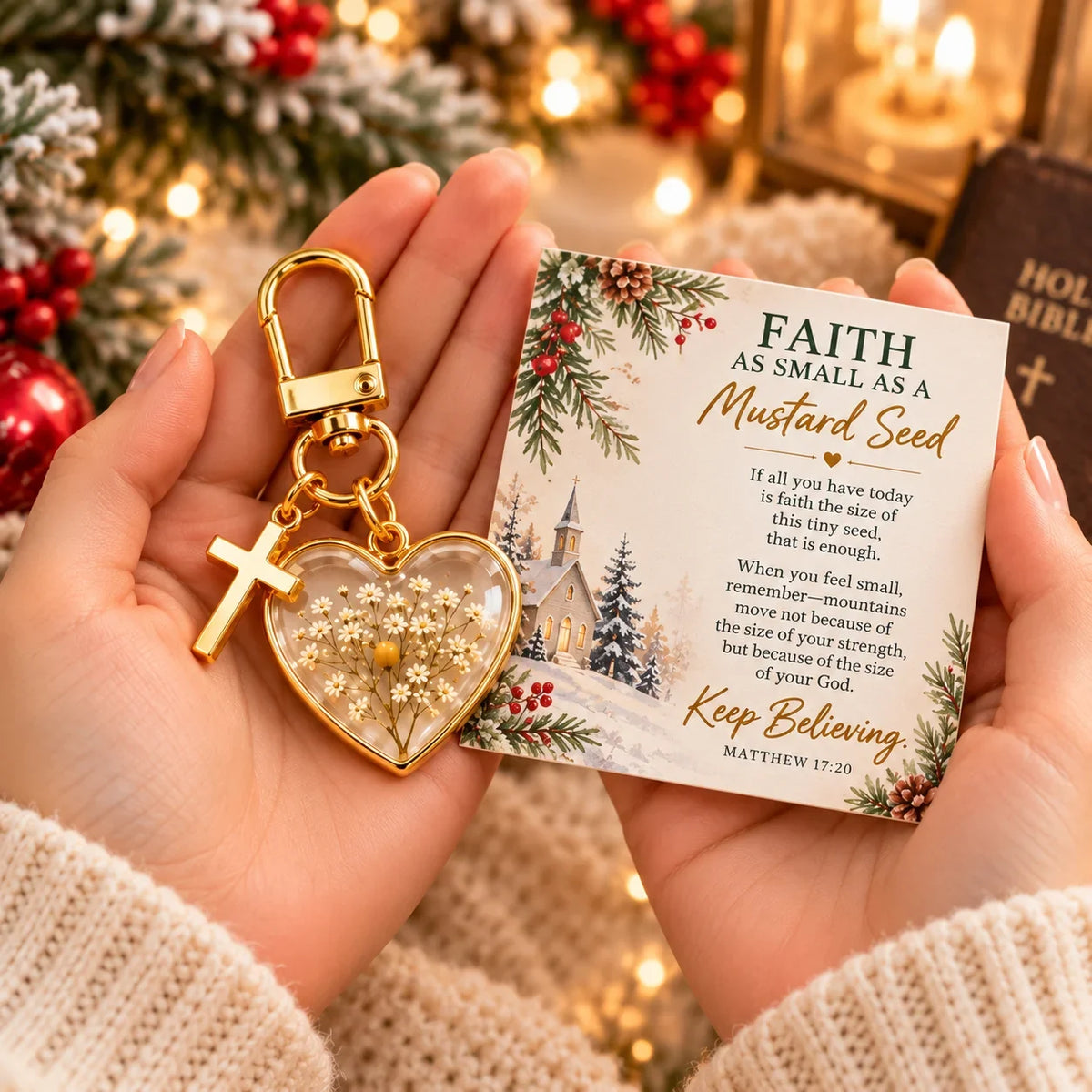 ⏳ Last Day 49% OFF –✝️ Mustard Seed Faith Keychain — Keep Believing