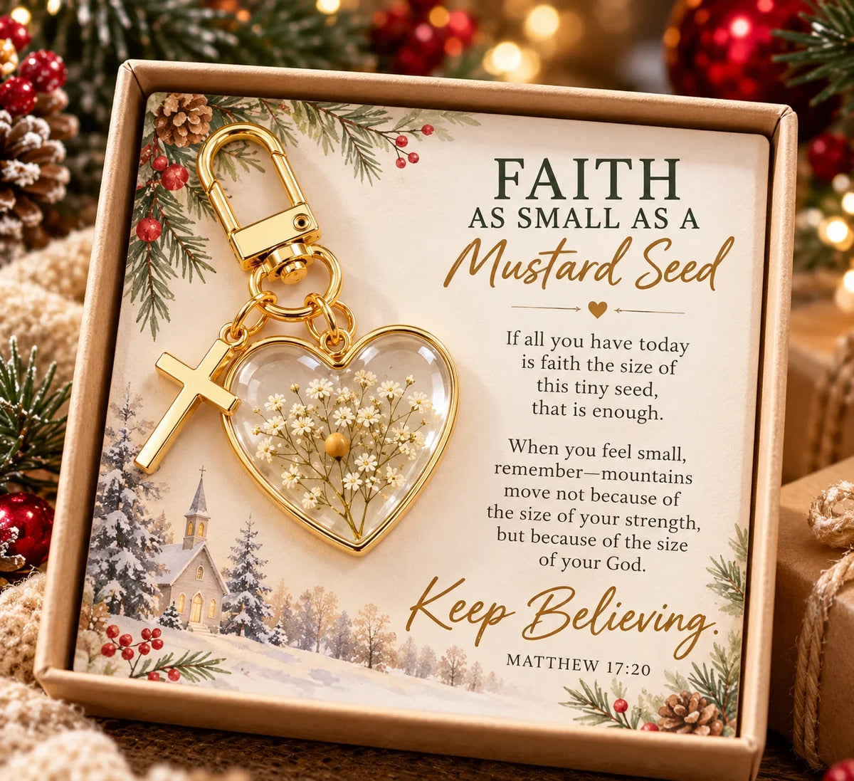 ⏳ Last Day 49% OFF –✝️ Mustard Seed Faith Keychain — Keep Believing