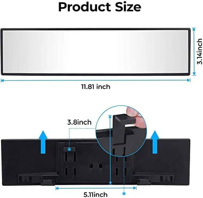 Panoramic Rear View Mirror, 12 Inch Wide Angle Clip On Mirror