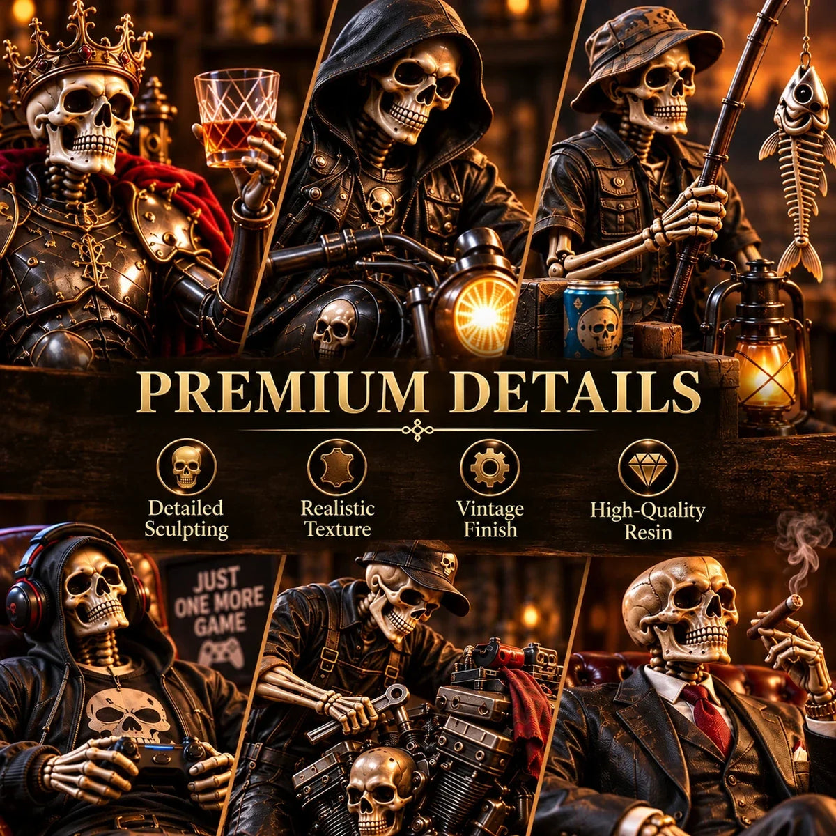 💀🔥 Bad To The Bone – 6 Dark Humor Skeleton Collectibles For Men, Man Cave Decor & Unique Gifts 🎁