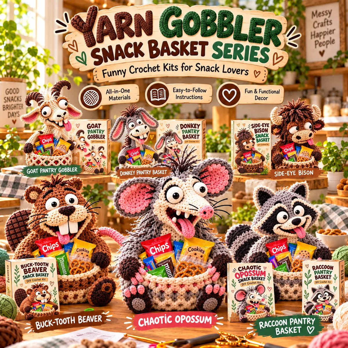 😂 Snack Attack Squad™ – Diy Crochet Funny Animal Snack Basket Collection