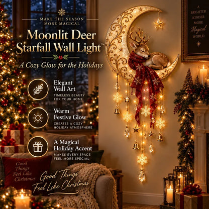 🔥LAST DAY 49% OFF -🦌🌙 Moonlit Deer Starfall Wall Light™ – Lighted Christmas Wall Decor