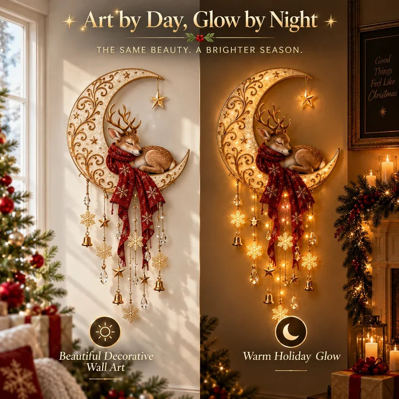 🔥LAST DAY 49% OFF -🦌🌙 Moonlit Deer Starfall Wall Light™ – Lighted Christmas Wall Decor