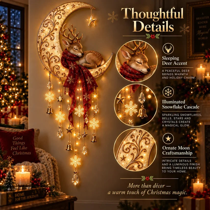 🔥LAST DAY 49% OFF -🦌🌙 Moonlit Deer Starfall Wall Light™ – Lighted Christmas Wall Decor