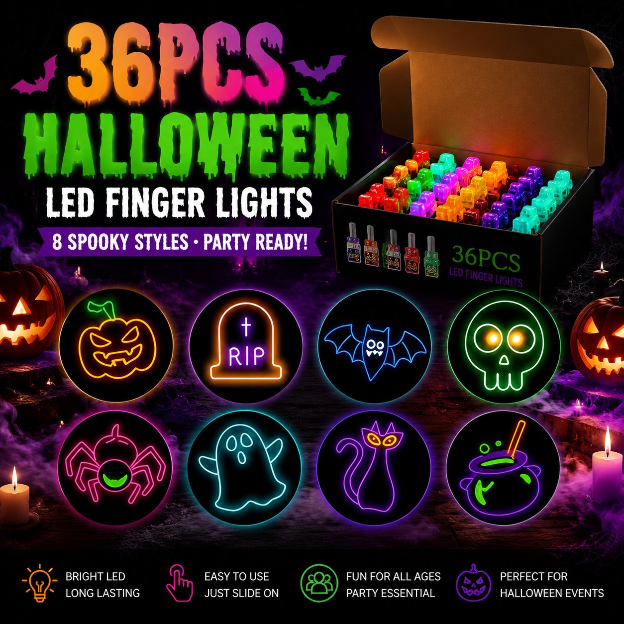 ⏰Limited Stock 49% OFF🎃Halloween Finger Projector Lights – Mini Pattern Projector