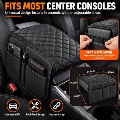 🚘 Car Center Console Armrest Riser – Padded Cushion with Side Storage & Non-Slip Base