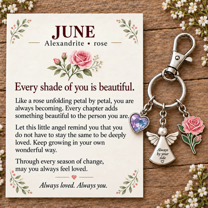 ⏳ Last Day 48% OFF —👼 Always By Your Side: Birth Month Angel & Flower Keychain + Keepsake Card