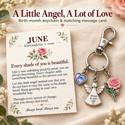 ⏳ Last Day 48% OFF —👼 Always By Your Side: Birth Month Angel & Flower Keychain + Keepsake Card