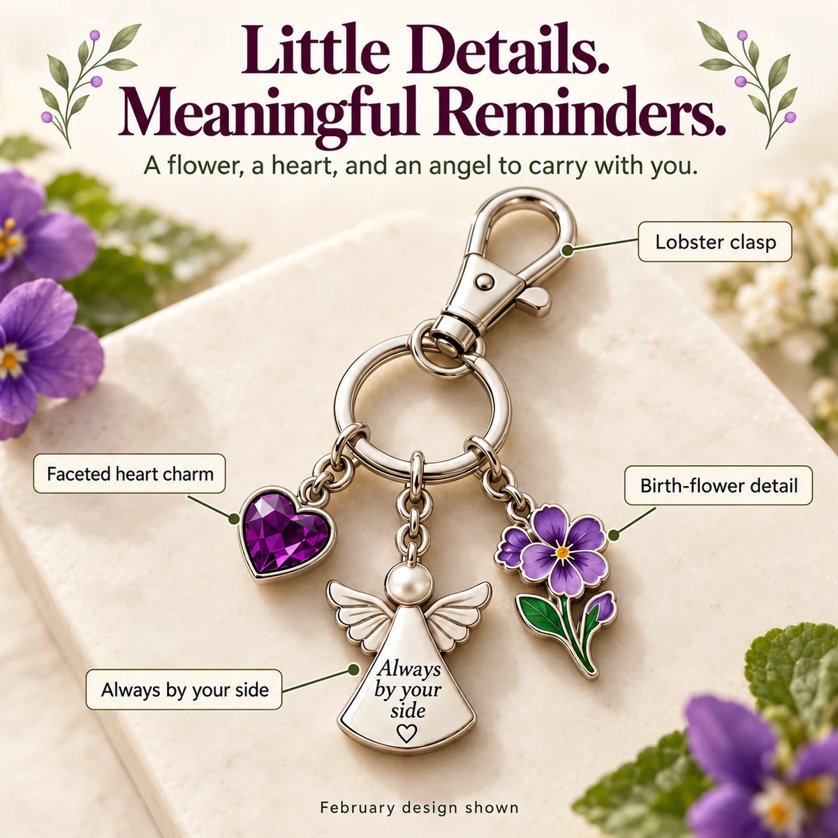 ⏳ Last Day 48% OFF —👼 Always By Your Side: Birth Month Angel & Flower Keychain + Keepsake Card