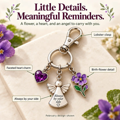 ⏳ Last Day 48% OFF —👼 Always By Your Side: Birth Month Angel & Flower Keychain + Keepsake Card
