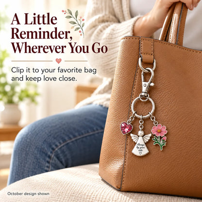 ⏳ Last Day 48% OFF —👼 Always By Your Side: Birth Month Angel & Flower Keychain + Keepsake Card