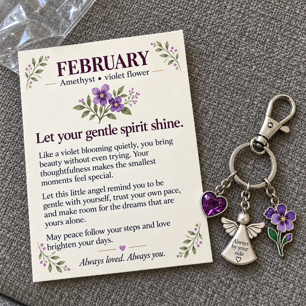 ⏳ Last Day 48% OFF —👼 Always By Your Side: Birth Month Angel & Flower Keychain + Keepsake Card
