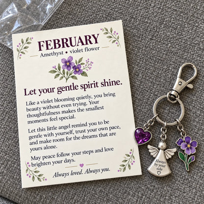 ⏳ Last Day 48% OFF —👼 Always By Your Side: Birth Month Angel & Flower Keychain + Keepsake Card