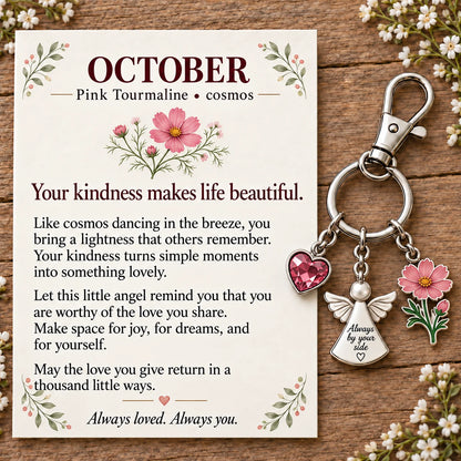 ⏳ Last Day 48% OFF —👼 Always By Your Side: Birth Month Angel & Flower Keychain + Keepsake Card