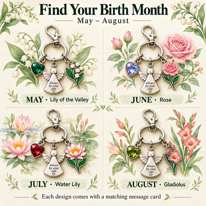 ⏳ Last Day 48% OFF —👼 Always By Your Side: Birth Month Angel & Flower Keychain + Keepsake Card
