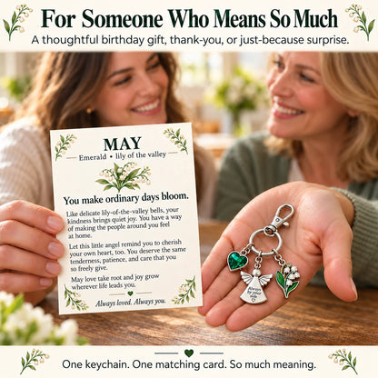 ⏳ Last Day 48% OFF —👼 Always By Your Side: Birth Month Angel & Flower Keychain + Keepsake Card