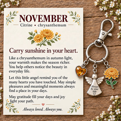⏳ Last Day 48% OFF —👼 Always By Your Side: Birth Month Angel & Flower Keychain + Keepsake Card