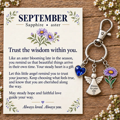 ⏳ Last Day 48% OFF —👼 Always By Your Side: Birth Month Angel & Flower Keychain + Keepsake Card