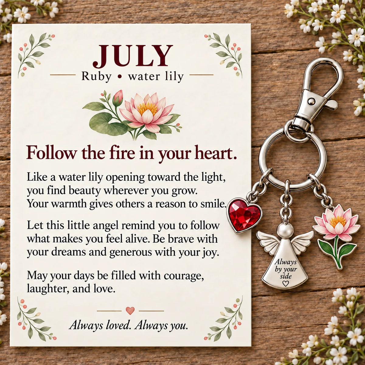 ⏳ Last Day 48% OFF —👼 Always By Your Side: Birth Month Angel & Flower Keychain + Keepsake Card