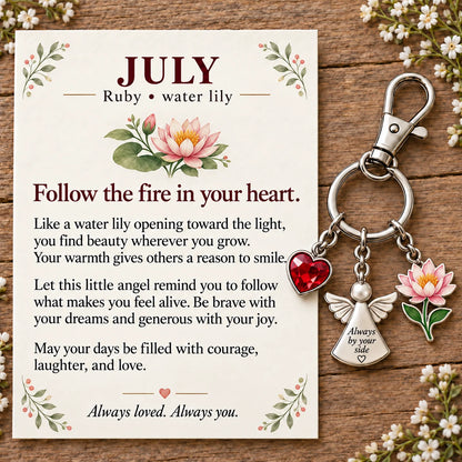 ⏳ Last Day 48% OFF —👼 Always By Your Side: Birth Month Angel & Flower Keychain + Keepsake Card