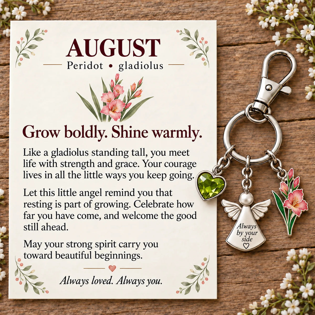 ⏳ Last Day 48% OFF —👼 Always By Your Side: Birth Month Angel & Flower Keychain + Keepsake Card