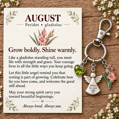 ⏳ Last Day 48% OFF —👼 Always By Your Side: Birth Month Angel & Flower Keychain + Keepsake Card