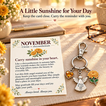 ⏳ Last Day 48% OFF —👼 Always By Your Side: Birth Month Angel & Flower Keychain + Keepsake Card