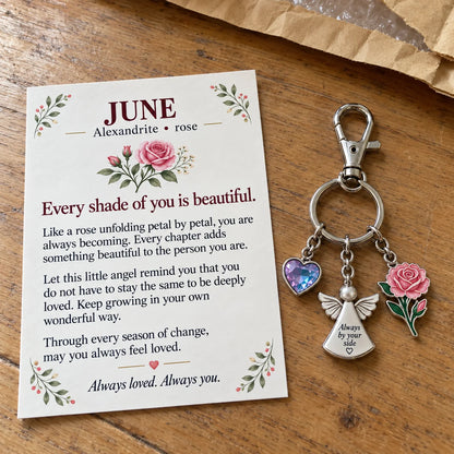 ⏳ Last Day 48% OFF —👼 Always By Your Side: Birth Month Angel & Flower Keychain + Keepsake Card