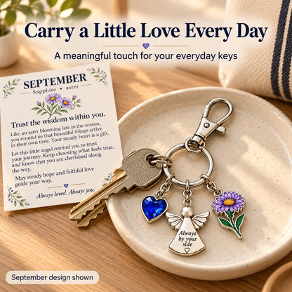 ⏳ Last Day 48% OFF —👼 Always By Your Side: Birth Month Angel & Flower Keychain + Keepsake Card