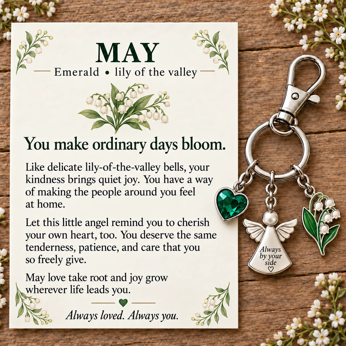 ⏳ Last Day 48% OFF —👼 Always By Your Side: Birth Month Angel & Flower Keychain + Keepsake Card