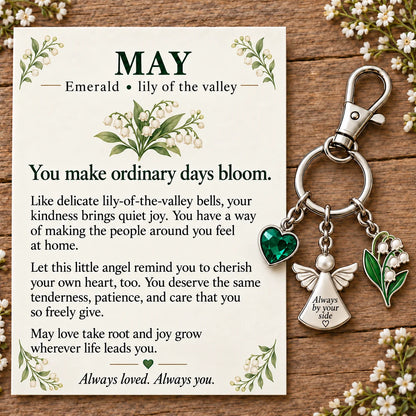 ⏳ Last Day 48% OFF —👼 Always By Your Side: Birth Month Angel & Flower Keychain + Keepsake Card