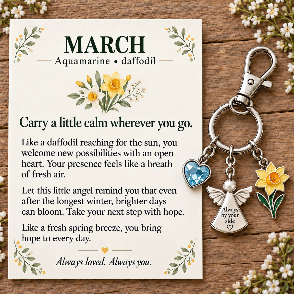 ⏳ Last Day 48% OFF —👼 Always By Your Side: Birth Month Angel & Flower Keychain + Keepsake Card