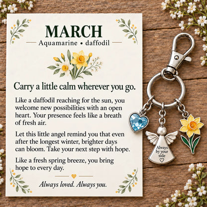 ⏳ Last Day 48% OFF —👼 Always By Your Side: Birth Month Angel & Flower Keychain + Keepsake Card