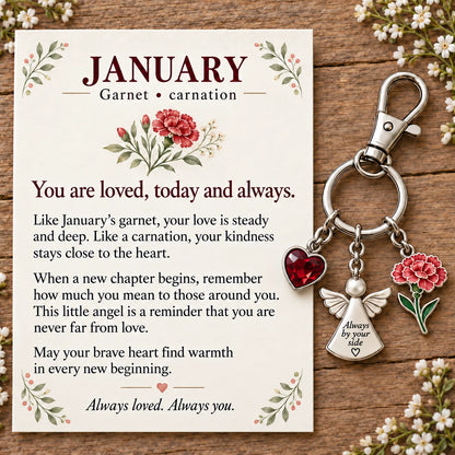 ⏳ Last Day 48% OFF —👼 Always By Your Side: Birth Month Angel & Flower Keychain + Keepsake Card