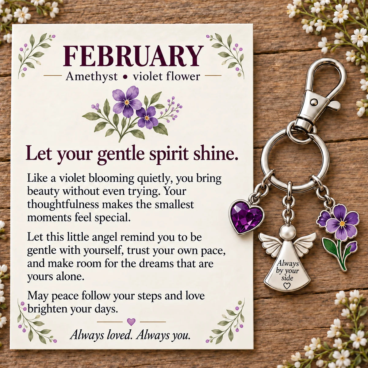⏳ Last Day 48% OFF —👼 Always By Your Side: Birth Month Angel & Flower Keychain + Keepsake Card