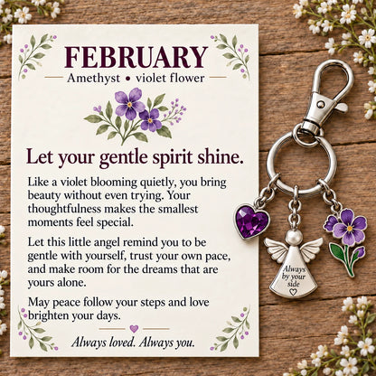 ⏳ Last Day 48% OFF —👼 Always By Your Side: Birth Month Angel & Flower Keychain + Keepsake Card