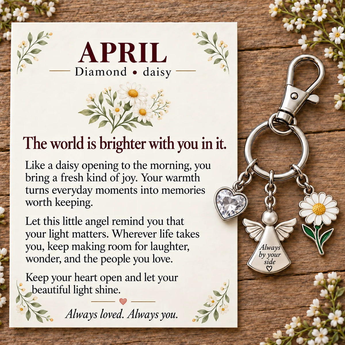 ⏳ Last Day 48% OFF —👼 Always By Your Side: Birth Month Angel & Flower Keychain + Keepsake Card