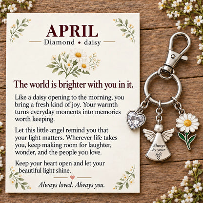 ⏳ Last Day 48% OFF —👼 Always By Your Side: Birth Month Angel & Flower Keychain + Keepsake Card